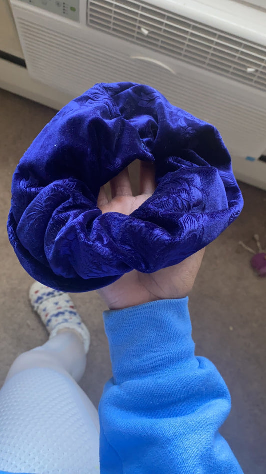 Floral Blue Velvet Scrunchie